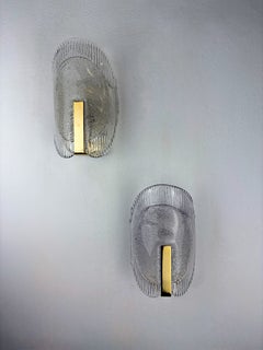 Pair of Carl Fagerlund Wall Lights for Orrefors Murano Frosted Glass Sweden 1970