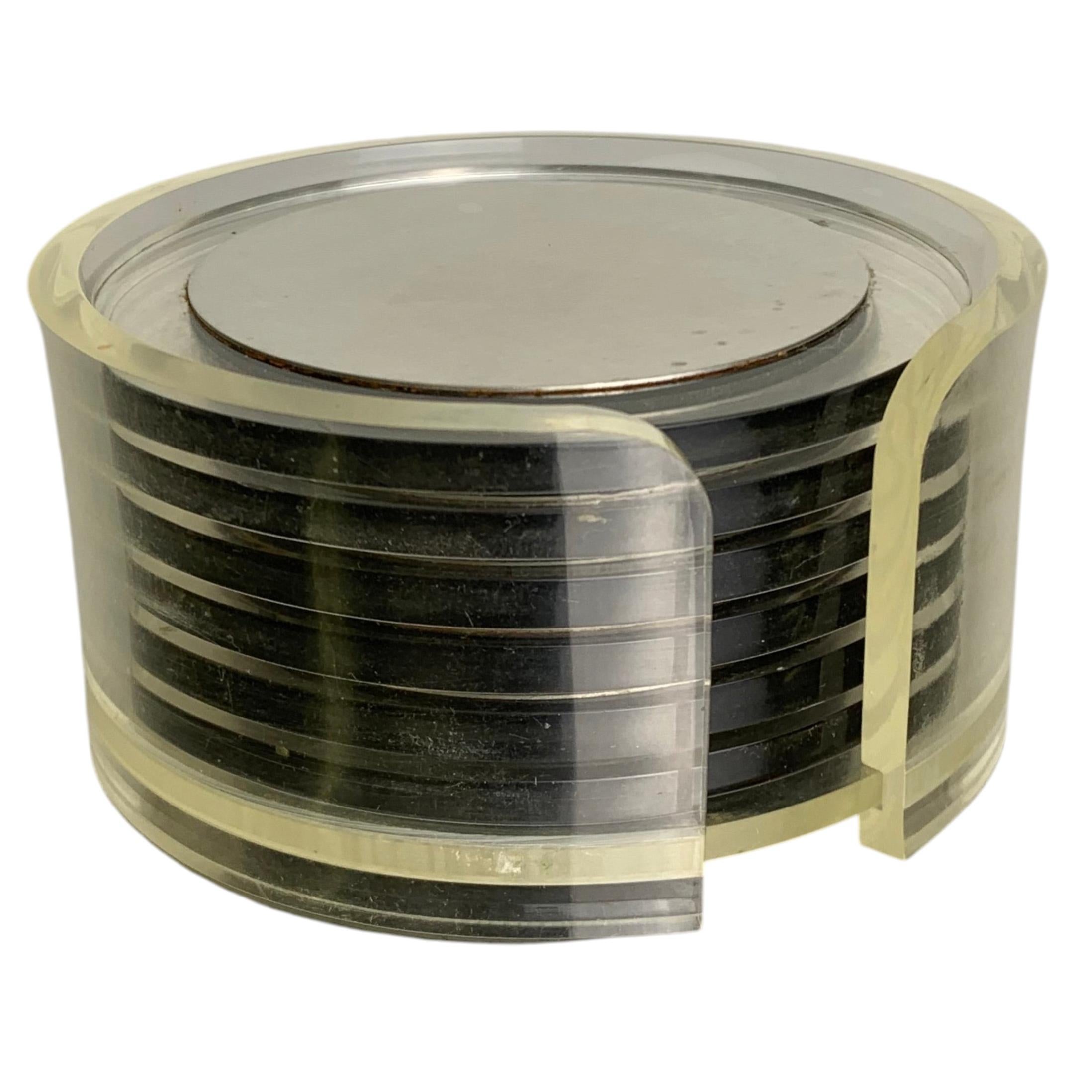 Sous-verres en Lucite et aluminium d'inspiration « âge spatial », lot de 6, Italie, années 1980