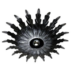 Spanish Sunburst Ceiling Light – Dark Gilt Metal Rays, 1950s