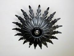 Spanish Sunburst Ceiling Light – Dark Gilt Metal Rays, 1950s