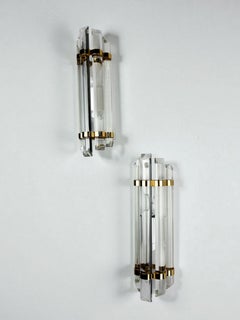 Pair of Venini Half-Moon wall lights – Cut Crystal Glass & Brass, Italy 1970s