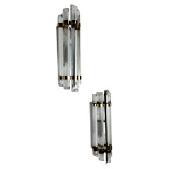 Pair of Venini Half-Moon wall lights – Cut Crystal Glass & Brass, Italy 1970s