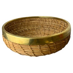 Circular Rattan and brass basket, Italy, 1970's, 34° Diam