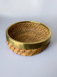 Circular Rattan and brass basket, Italy, 1970's