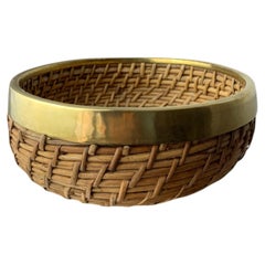 Circular Rattan and brass basket, Italy, 1970's
