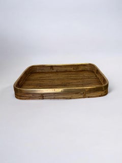 Rattan and brass tray, Italy, Circa 1970's