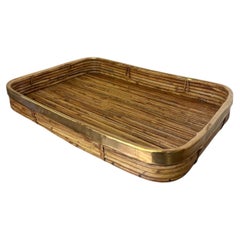 Rattan and brass tray, Italy, Circa 1970's