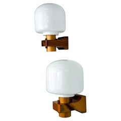Pair of Nordic Pine Wood & Opaline Wall Lights – Denmark 1970s