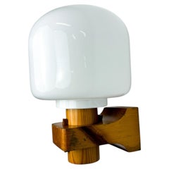 Scandinavian Pine Wood & Opaline Wall Light – Denmark 1970s