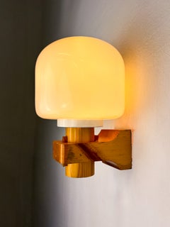 Scandinavian Pine Wood & Opaline Wall Light – Denmark 1970s