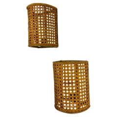 Pair of Midcentury Woven Wicker & Rattan Wall Sconces – Italy 1960s