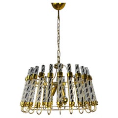 Murano Twisted Prism Chandelier – Gold Brass Frame, Italy 1970s