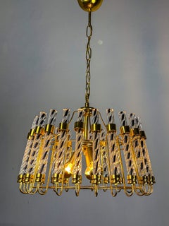 Murano Twisted Prism Chandelier – Gold Brass Frame, Italy 1970s