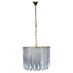 Murano Mazzega Chandelier, Iridescent White Frosted Glass, Italy 1960