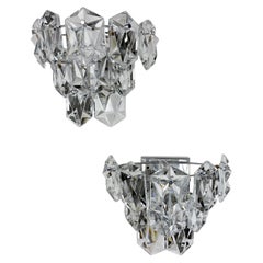 Pair of Kinkeldey 2-Tier Cut Crystal Wall Sconce, Germany, Circa 1970s