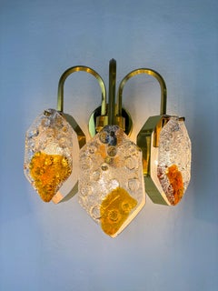 Murano Mazzega 3-arm geometric wall light, orange & clear glass, Italy 1970s