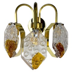 Murano Mazzega 3-arm geometric wall light, orange & clear glass, Italy 1970s