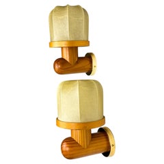 Pair of Italian "Cocoon" wall lights, resin and pine wood, 1970s
