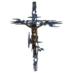XL-Kruzifix im brutalistischen Stil aus spanischem Messing nach Dalís Christus, um 1970