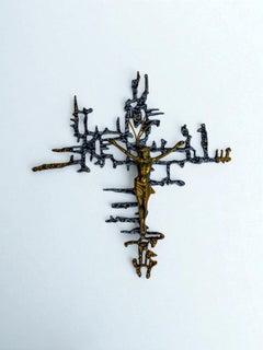 Brutalist Spanish Brass Crucifix after Dalí's Christ, Circa 1970