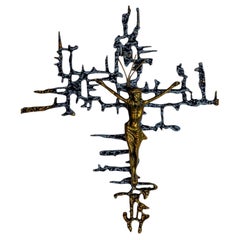 Brutalist Spanish Brass Crucifix after Dalí's Christ, Circa 1970