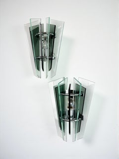 Ein Paar Veca-Wandleuchten – grünes Murano-Schliffglas, Italien 1970
