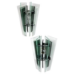Par de apliques de pared Veca – Cristal tallado de Murano verde, Italia, 1970