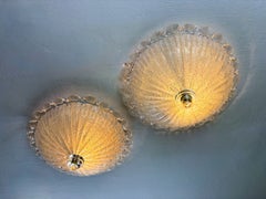 Pair of Murano Glass Scalloped Flushmount Ceiling Lights, Italy 1960s