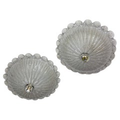 Pair of Murano Glass Scalloped Flushmount Ceiling Lights, Italy 1960s