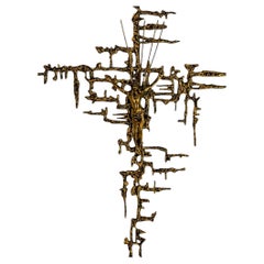 Spanish Brutalist Brass Crucifix after Dalí's Christ, Circa 1970's
