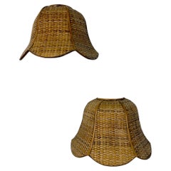 Pair of vintage woven rattan wall shades, Italy 1970s