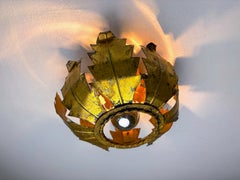 Lampada da soffitto o applique spagnola “Sunburst” in ferro dorato, anni ’70
