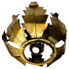 Spanish Sunburst ceiling light fixture or sconce in Gilt Iron, 1970's