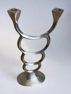 Biomorphic candleholder, solid aluminum, Spain, circa 1970