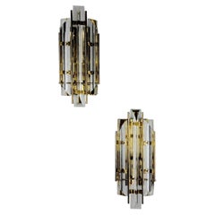 Pair of Venini wall lights, Murano cut glass, 1970's, Italy