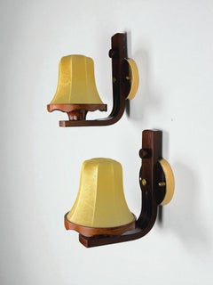 Coppia di applique italiane "Cocoon", in resina e legno, anni '70