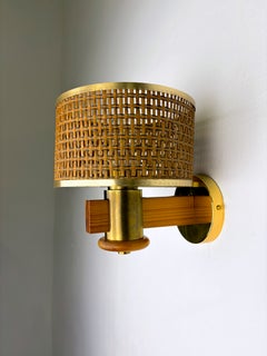 Vintage Rattan and Wood Wall Sconce, Mid-Century Modern, Italy, 1970s