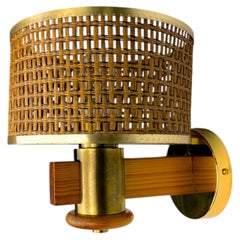 Vintage Rattan and Wood Wall Sconce, Mid-Century Modern, Italy, 1970s