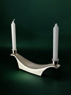 Art deco candlestick by WMF in stainless steel, 2 flames, Germany, 1970's