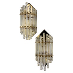 Pair of Venini wall lights, Murano cut glass, Circa 1970's, Italy