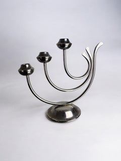 Art deco candlestick in stainless steel, 3 flames, Spain, 1970's