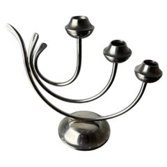 Art deco candlestick in stainless steel, 3 flames, Spain, 1970's
