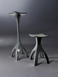 Pair of Biomorphic candleholders, solid aluminum, Spain, 1970's