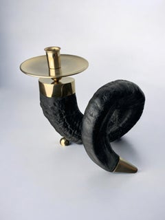 Twisted Faux Horn Candleholder Gabriella Crespi style, resin and brass Italy, 19