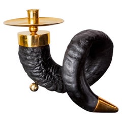 Twisted Faux Horn Candleholder Gabriella Crespi style, resin and brass Italy, 19