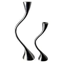 Pair of zigzag candlesticks, solid aluminium, Spain, 1980's