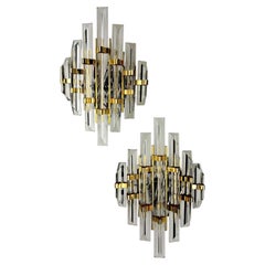 Pair of Venini wall lights, Murano cut glass, Circa 1970, Italy