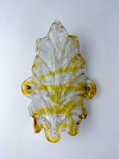 Orange Murano Frosted Leaf Sconce, Textured Glass & Gilt Details, Italy 1970s
