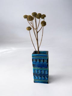 Vaso in ceramica blu di Rhimini, disegnato da Aldo Londi per Bitossi, Italia, anni ’60