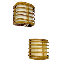 Pair of Mid-Century Rattan Wall Sconces, 1960s, Italy